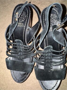 Vince Camuto Black Suede Multi-Strap Heels